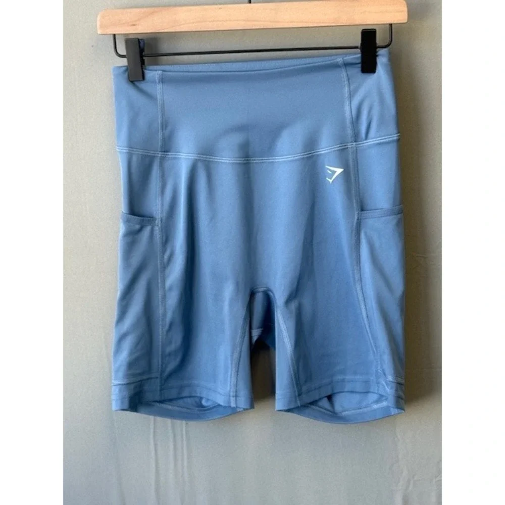Gymshark Pocket Shorts High Waist Side Pockets Denim Blue‎ Size S GymCore